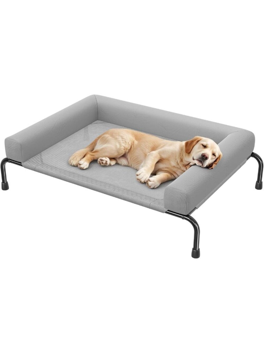 Elevated Grey Dog Bed for Large Dogs with Bolsters - Comfortable & Stylish